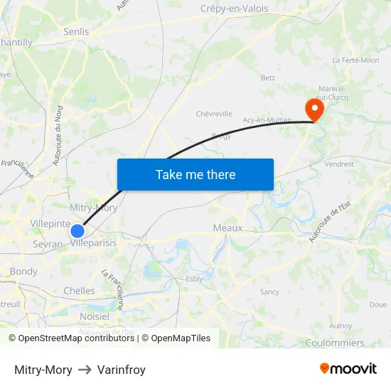 Mitry-Mory to Varinfroy map