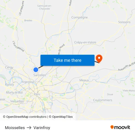 Moisselles to Varinfroy map