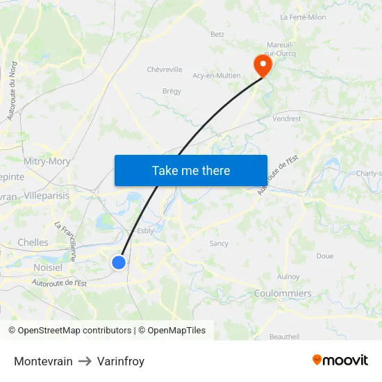 Montevrain to Varinfroy map