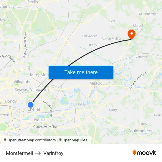 Montfermeil to Varinfroy map