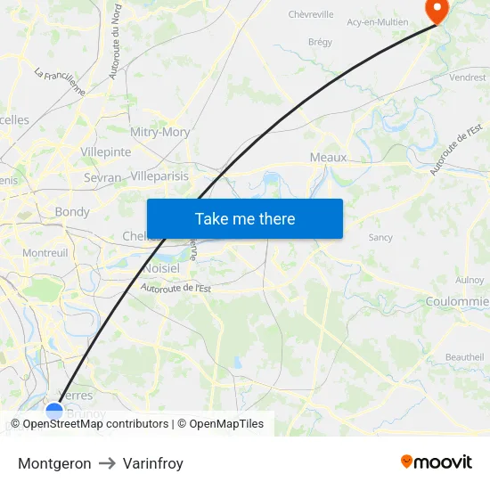 Montgeron to Varinfroy map