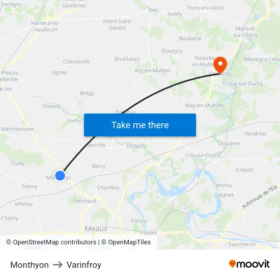 Monthyon to Varinfroy map