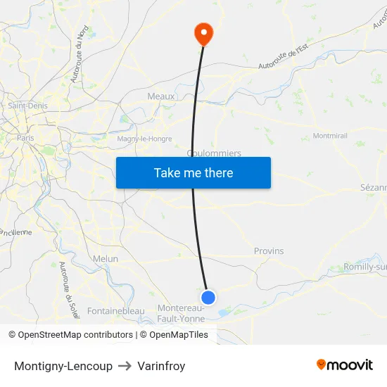 Montigny-Lencoup to Varinfroy map