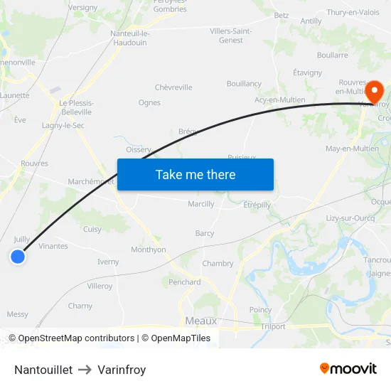 Nantouillet to Varinfroy map