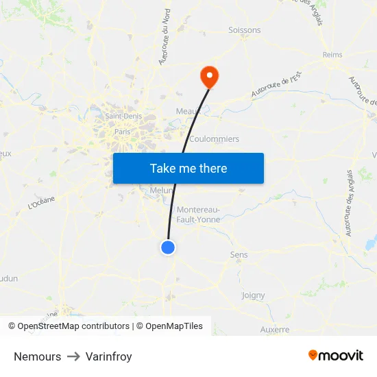 Nemours to Varinfroy map