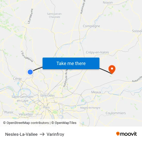Nesles-La-Vallee to Varinfroy map
