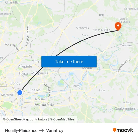 Neuilly-Plaisance to Varinfroy map