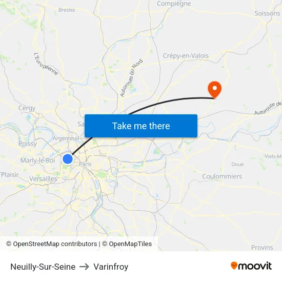 Neuilly-Sur-Seine to Varinfroy map