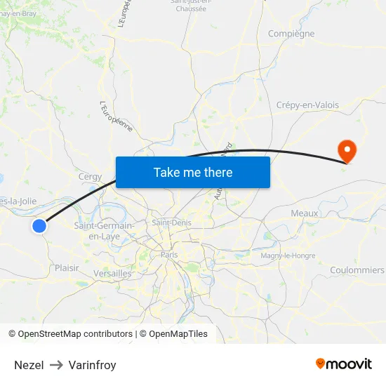 Nezel to Varinfroy map
