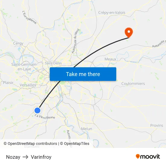 Nozay to Varinfroy map