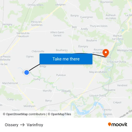 Oissery to Varinfroy map