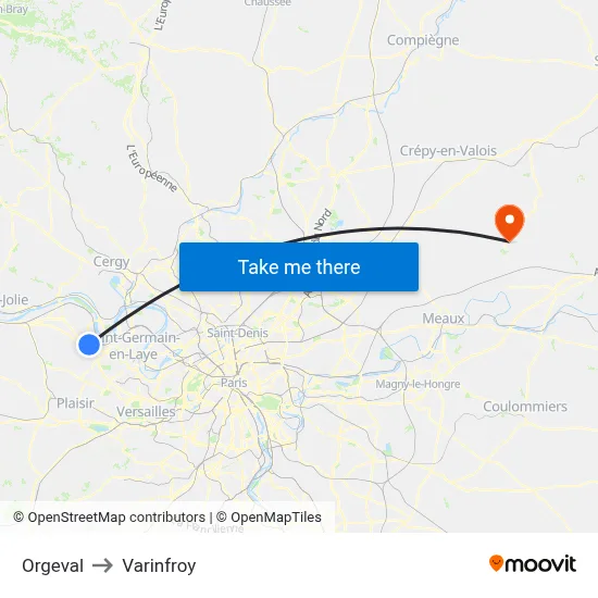 Orgeval to Varinfroy map