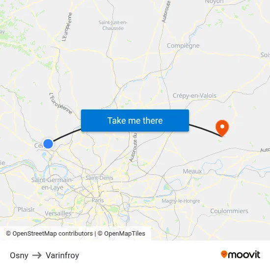 Osny to Varinfroy map