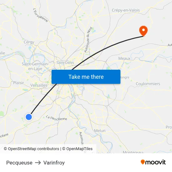 Pecqueuse to Varinfroy map