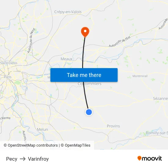 Pecy to Varinfroy map