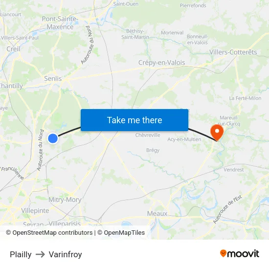 Plailly to Varinfroy map