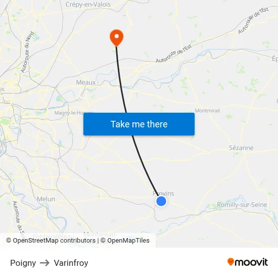 Poigny to Varinfroy map
