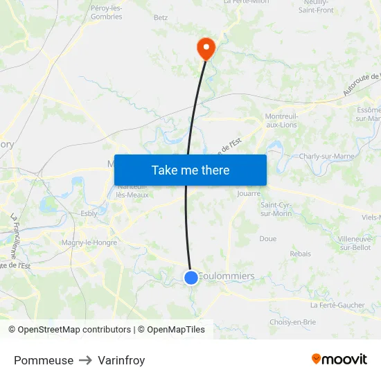 Pommeuse to Varinfroy map