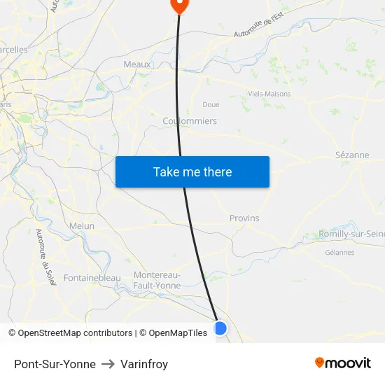 Pont-Sur-Yonne to Varinfroy map