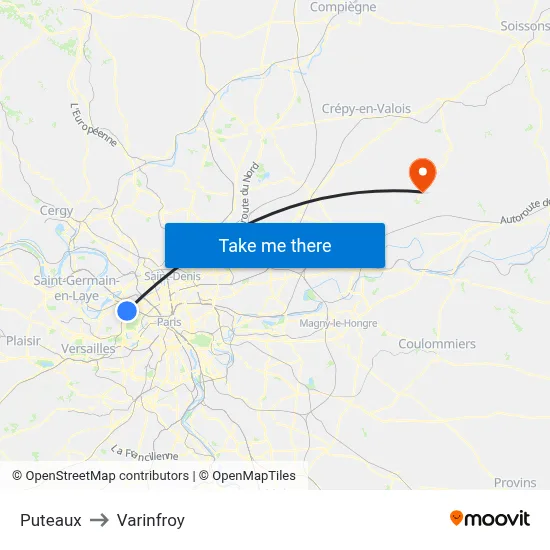 Puteaux to Varinfroy map