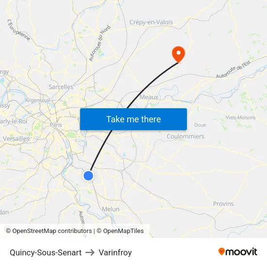 Quincy-Sous-Senart to Varinfroy map