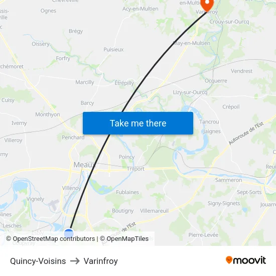 Quincy-Voisins to Varinfroy map