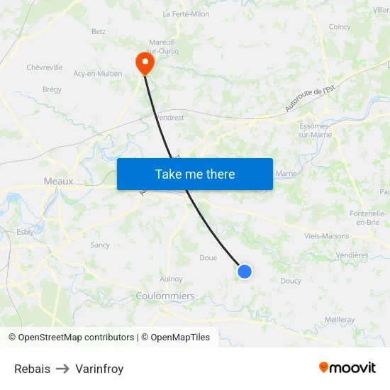 Rebais to Varinfroy map