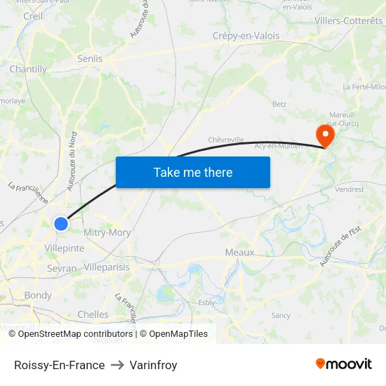 Roissy-En-France to Varinfroy map