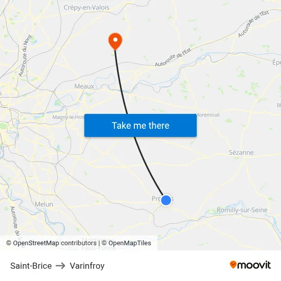 Saint-Brice to Varinfroy map