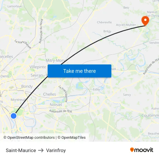 Saint-Maurice to Varinfroy map