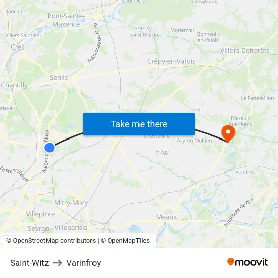 Saint-Witz to Varinfroy map