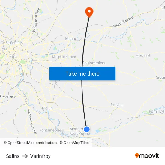 Salins to Varinfroy map