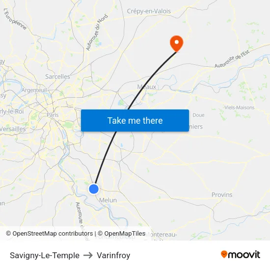 Savigny-Le-Temple to Varinfroy map