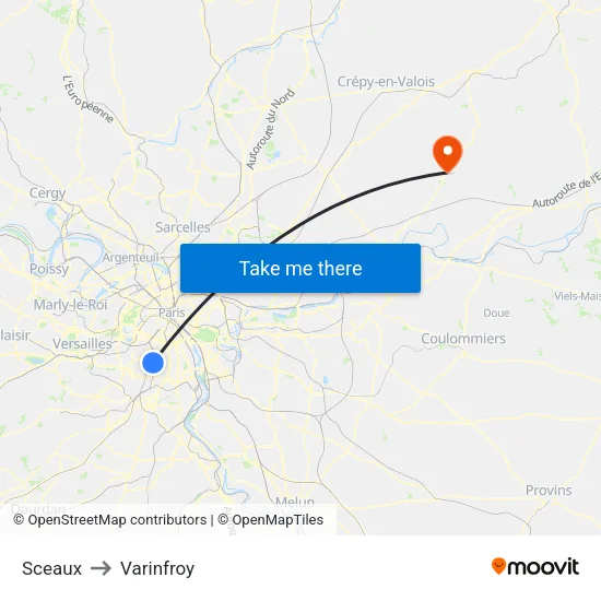 Sceaux to Varinfroy map