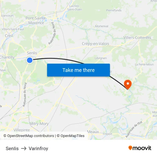 Senlis to Varinfroy map
