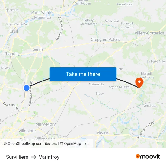 Survilliers to Varinfroy map
