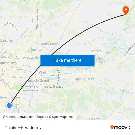 Thiais to Varinfroy map