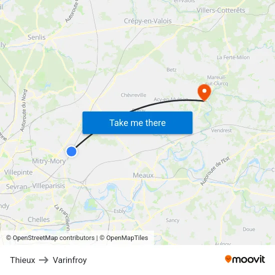 Thieux to Varinfroy map