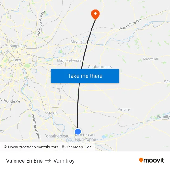 Valence-En-Brie to Varinfroy map