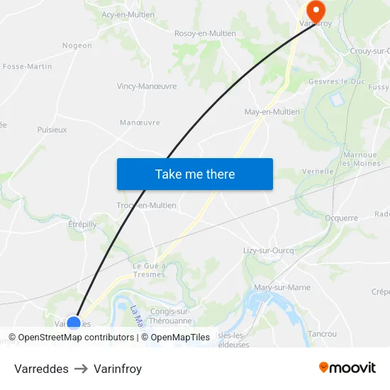 Varreddes to Varinfroy map