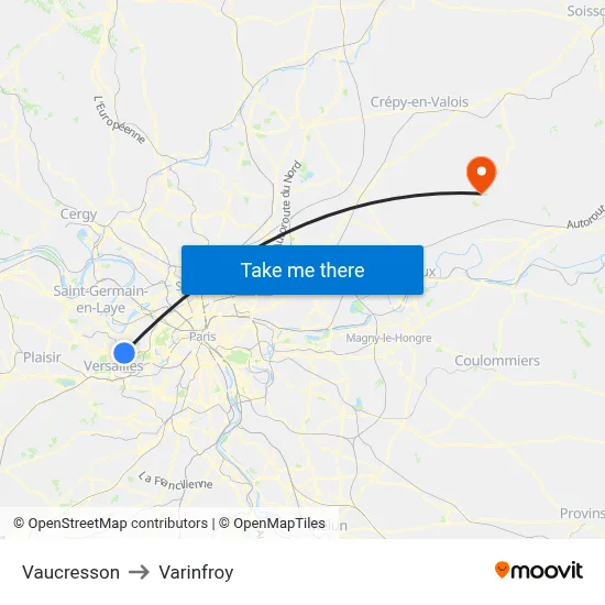 Vaucresson to Varinfroy map