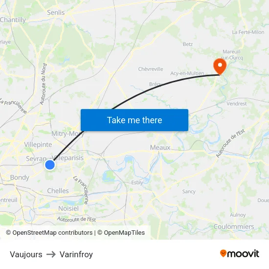 Vaujours to Varinfroy map