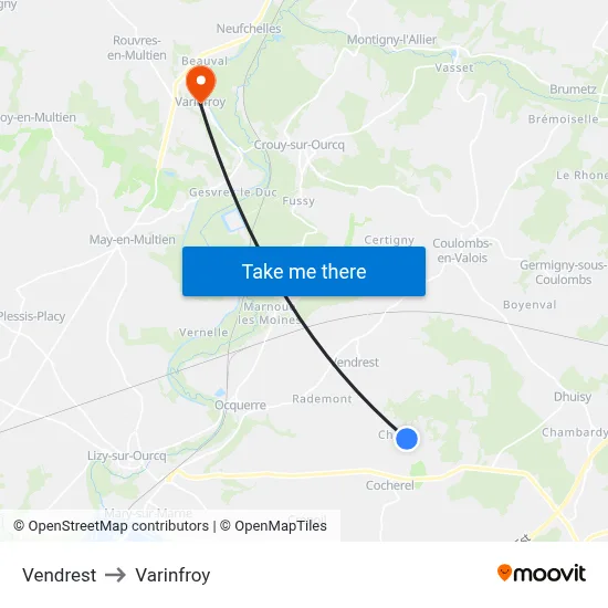 Vendrest to Varinfroy map