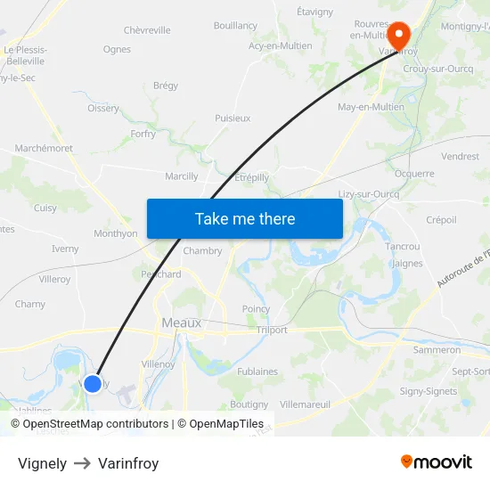 Vignely to Varinfroy map