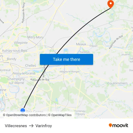 Villecresnes to Varinfroy map