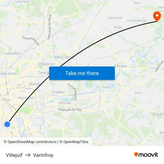 Villejuif to Varinfroy map