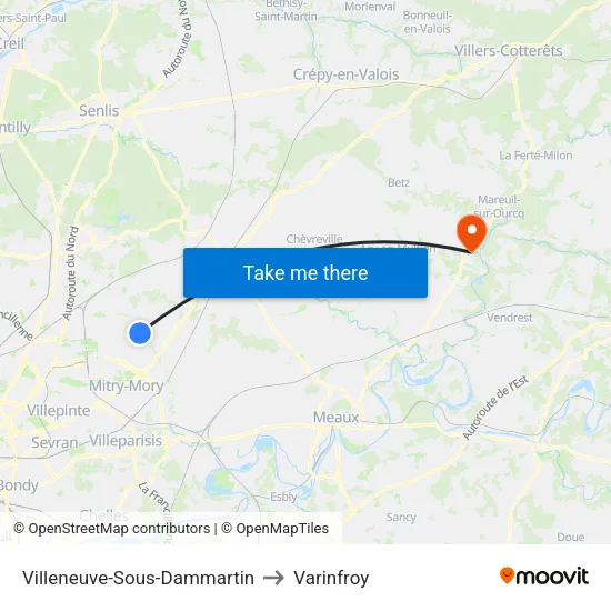 Villeneuve-Sous-Dammartin to Varinfroy map