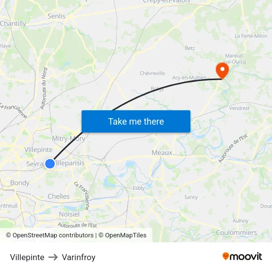 Villepinte to Varinfroy map