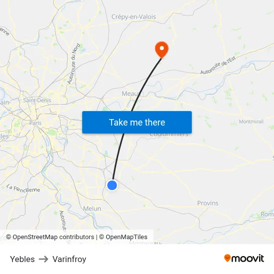 Yebles to Varinfroy map