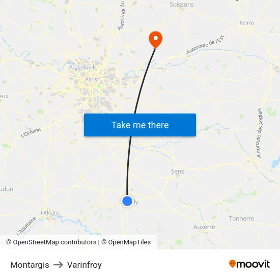 Montargis to Varinfroy map